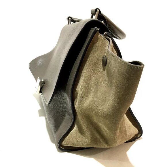 CELINE Trapese Shoulder Bag Hand Bag Charcoal gray Suede x Leather - Picture 9 of 9